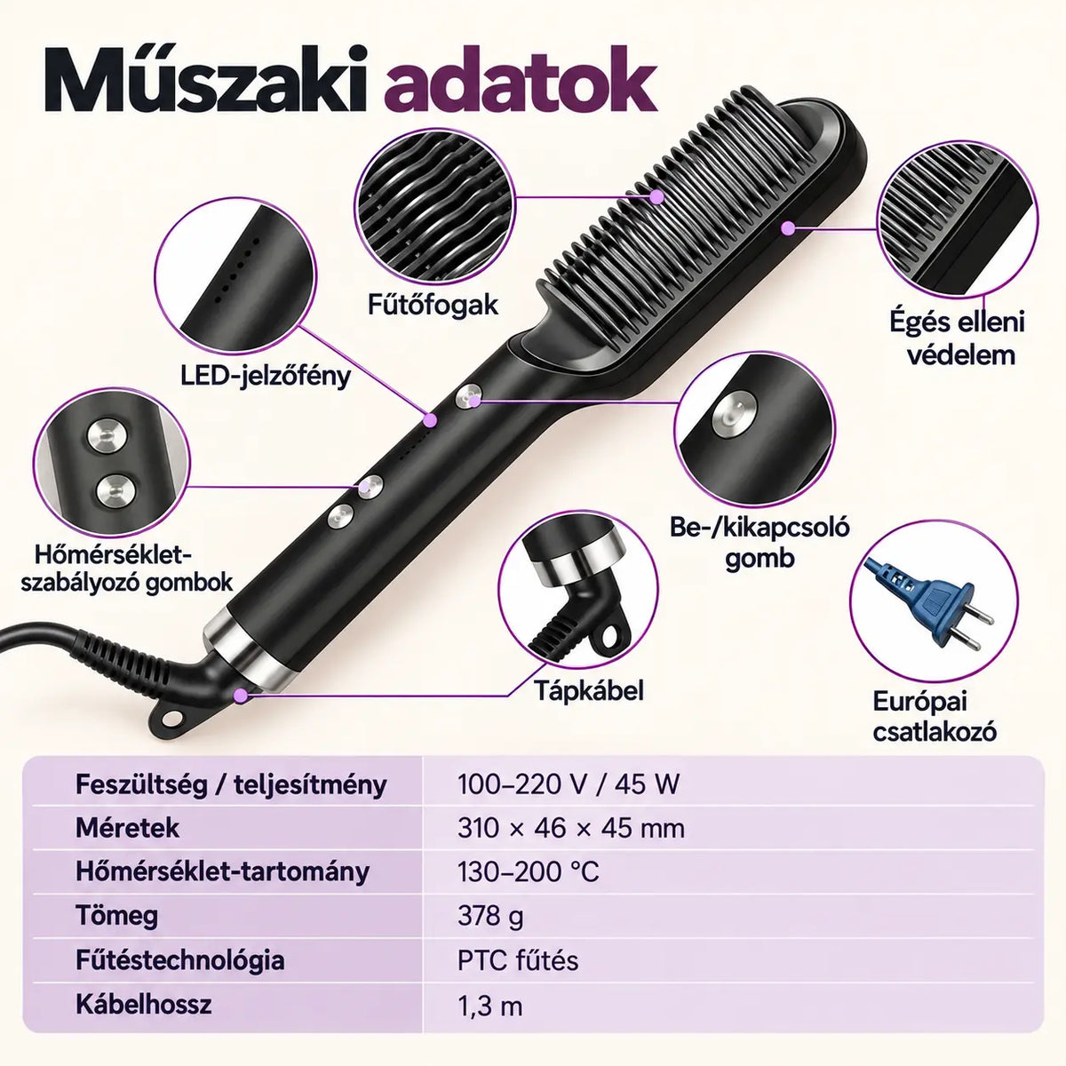 Elektromos hajegyenesítő kefe