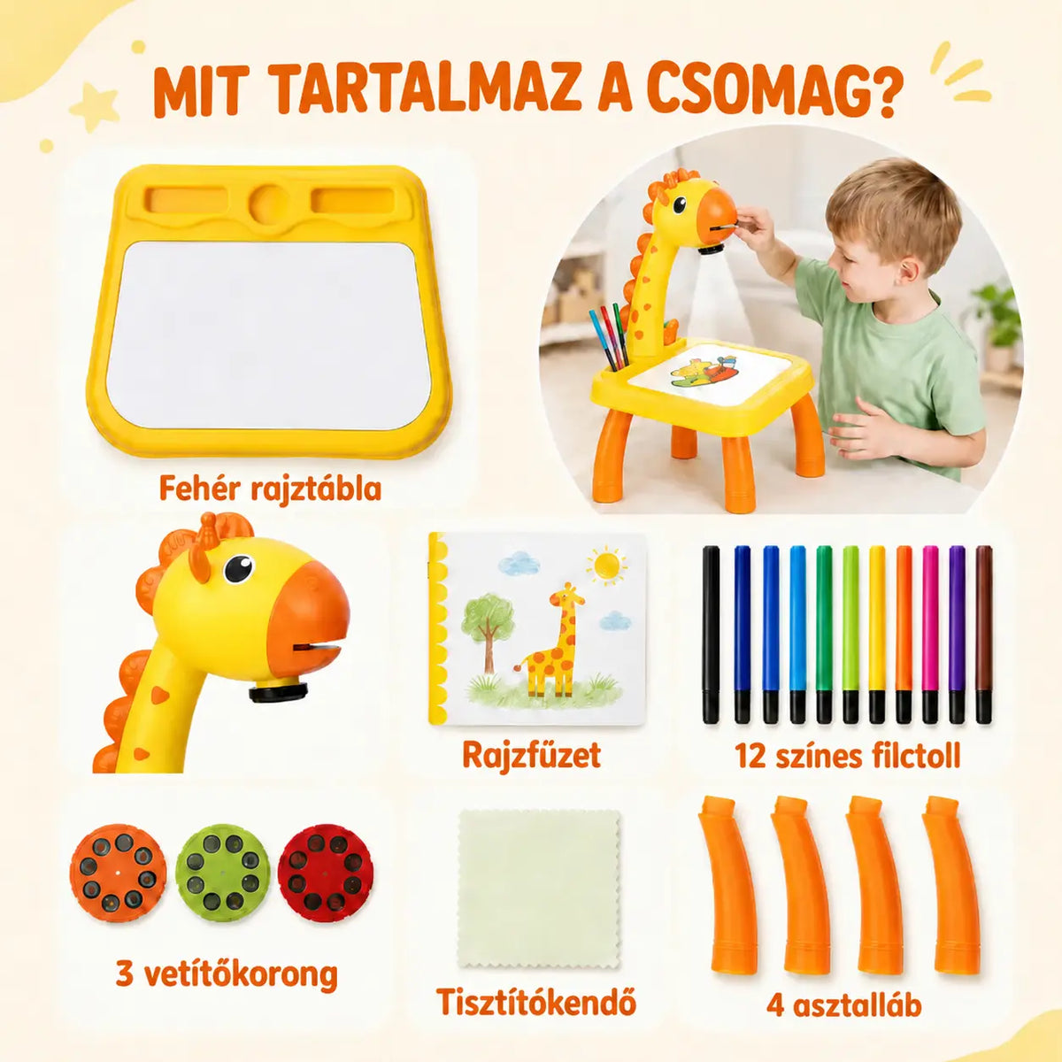 Rajzprojektoros tanulóasztal gyerekeknek